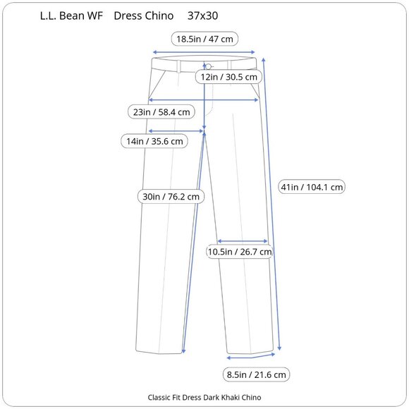 L.L. Bean WF Dress Chino Plain Front Classic Fit 17 Waist %100 Cotton Pants - Picture 2 of 12